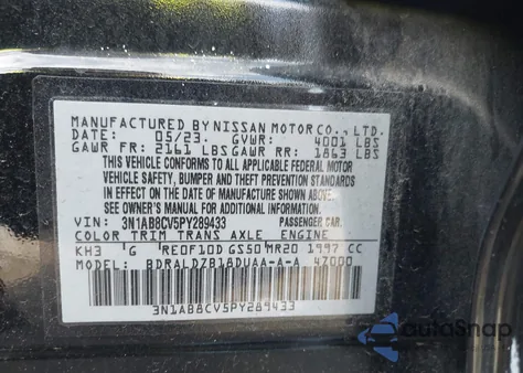 2023 Nissan Sentra Sv Xtronic Cvt from USA, damaged, VIN 3N1AB8CV5PY289433
